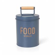 Kit 1 Lata De Metal Porta Mantimentos E Manteigueira Com Tampa De Metal E Base Em Bambu 400ml