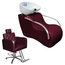 Kit 1 Lavatório Confort Plus cuba fibra 1 Poltrona fixa Tokio Estofados Bordo