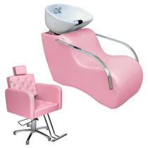Kit 1 Lavatório Confort Plus cuba fibra 1 Poltrona fixa Tokio Estofados Rosa Claro
