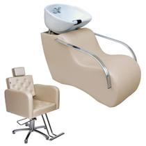 Kit 1 Lavatório Confort Plus cuba fibra 1 Poltrona fixa Tokio Hidráulica Estofado Bege