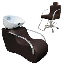 Kit 1 Lavatório Confort plus cuba fibra branca 1 Cadeira Confort fixa Marrom