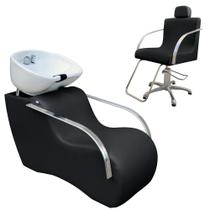 Kit 1 Lavatório Confort plus cuba fibra branca 1 Poltrona fixa Estofado Preto