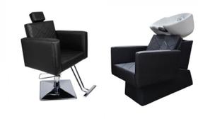 Kit 1 Lavatório Cuba De Porcelana 1 cadeira Fixa Hidráulica Quadrado Preto