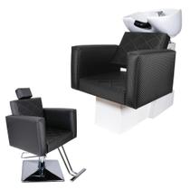 KIT 1 Lavatório Evidence cuba porcelana 1 Cadeira Fixa Base Quadrada Preto 3D