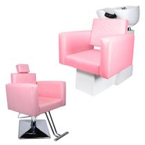 KIT 1 Lavatório Evidence cuba porcelana 1 Cadeira Fixa Base Quadrada Rosa