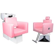 KIT 1 Lavatório evidence cuba Porcelana 1 Cadeira Reclinável Base Quadrada Estofado Rosa Claro