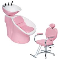 Kit 1 Lavatório Neon 1 Cadeira Hidráulica Talita Reclinável Rosa claro