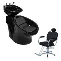 kit 1 Lavatório Neon Porta Shampoo 1 Cadeira Talita Fixa Hidraulica Preto