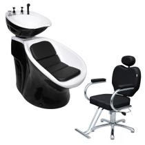 kit 1 Lavatório Neon Retro 1 Cadeira Hidráulica Talita Reclinável Preta