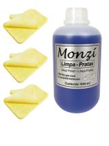 Kit 1 Limpa Pratas 925 Monzi 1000Ml Grande + 3 Flanela Pano