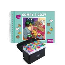 Kit 1 Livrinho de Colorir + 80 Cores de Canetinhas Touch