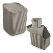 Kit 1 Lixeira 3 Litros E 1 Dispenser Porta Detergente Esponja Cozinha