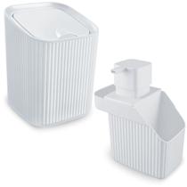 Kit 1 Lixeira 3 Litros E 1 Dispenser Porta Detergente Esponja Cozinha