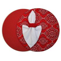 Kit 1 lugar - Capa de sousplat bandana vermelha e vermelho com poá branca - Mesa Feita
