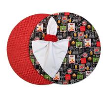 Kit 1 lugar - Capa de sousplat churrasco e vermelho de poá branca