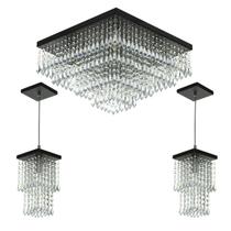 Kit 1 Lustre Cristal Acr Dream + 2 Pendentes Spark Preto