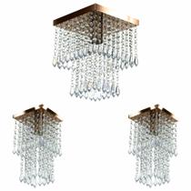 Kit 1 Lustre Cristal Acr. Marry + 2 Lustres Spark Cobre Kit 1 Lustre Cristal Acr. Marry + 2 Lustres Spark Cobre