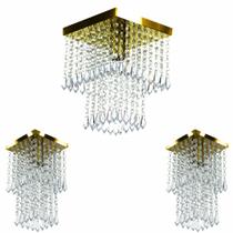 Kit 1 Lustre Cristal Acr. Marry + 2 Lustres Spark Dourado Kit 1 Lustre Cristal Acr. Marry + 2 Lustres Spark Dourado