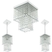 Kit 1 Lustre Cristal Acr. Marry + 2 Pendentes Spark Branco Kit 1 Lustre Cristal Acr. Marry + 2 Pendentes Spark Branco