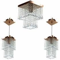 Kit 1 Lustre Cristal Acr. Marry + 2 Pendentes Spark Cobre Kit 1 Lustre Cristal Acr. Marry + 2 Pendentes Spark Cobre