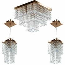 Kit 1 Lustre Cristal Acr. Sweet + 2 Pendentes Spark Cobre Kit 1 Lustre Cristal Acr. Sweet + 2 Pendentes Spark Cobre