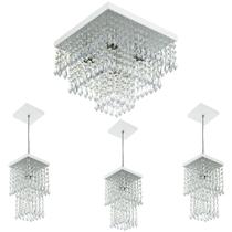 Kit 1 Lustre Cristal Acr. Sweet + 3 Pendentes Spark Branco