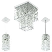 Kit 1 Lustre Marrycrillic + 2 Pendentes Clearcrilic Branco Kit 1 Lustre Marrycrillic + 2 Pendentes Clearcrilic Branco
