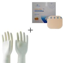 Kit 1 Luva Cirúrgica Resistente Com Pó + 1 Curativo Hidrocoloide Para Cicatrização Machucados / Lesões
