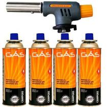 Kit 1 Maçarico Culinario Acendimento Manual + 4 Refil De Gás