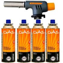 Kit 1 Maçarico Culinario Acendimento Manual + 4 Refil De Gás