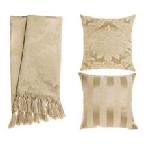 Kit 1 Manta e 2 Capas de Almofada em Tecido Jacquard Tradicional Bege Escuro (Fendi)