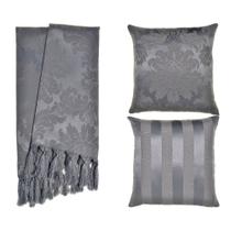 Kit 1 Manta e 2 Capas de Almofada em Tecido Jacquard Tradicional Cinza Chumbo Kit 1 Manta e 2 Capas de Almofada em Tecido Jacquard Tradicional Cinza Chumbo