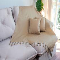 Kit 1 Manta e 4 Capas de Almofada em Tecido Jacquard Falso Liso Bege Escuro (Fendi)