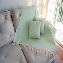 Kit 1 Manta e 4 Capas de Almofada em Tecido Jacquard Falso Liso Dourado e Turquesa