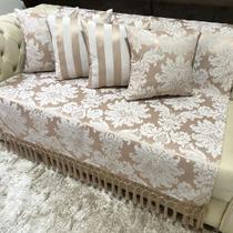 Kit 1 Manta Medalhão e 4 Capas de Almofadas Bege Cobre 45cmx45cm