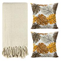 Kit 1 Manta Para Sofá 2,40 X 1,80 + 2 Capas de Almofada Cor:Bege-Marrom Kit 1 Manta Para Sofá 2,40 X 1,80 + 2 Capas de Almofada Cor:Bege-Marrom