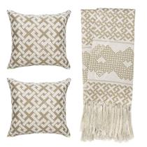 Kit 1 manta Rústica e 2 Capas de Almofada para Sofá Celta Bege e Branco