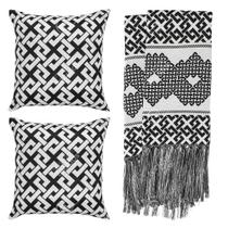 Kit 1 manta Rústica e 2 Capas de Almofada para Sofá Celta Preto e Branco