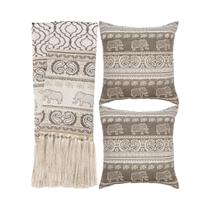 Kit 1 manta Rústica e 2 Capas de Almofada para Sofá Indiano Cinza