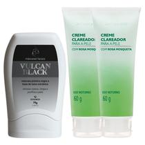 Kit 1 Máscara Facial Vulcan Black Remove Cravos + 2 Creme Clareador Rosa Mosqueta