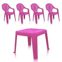 Kit 1 Mesa 45x45cm E 4 Cadeiras Decoradas Infantil Rosa - Antares