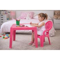 Kit 1 Mesa e 1 cadeira Infantil Rosa Perfeita Para Crianças Brincar, Estudar e Comer Antares
