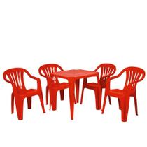Kit 1 Mesa em Plastico Vermelha + 4 Cadeiras Poltrona Mor