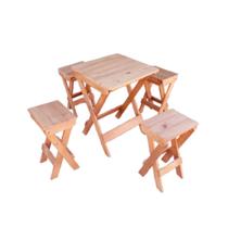 Kit 1 Mesa Madeira Pinus e 4 Banqueta Dobrável - Volpato
