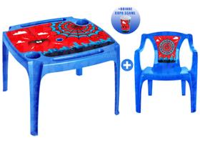 Kit 1 Mesinha e 1 Cadeira Infantil Menino Homem Aranha Azul