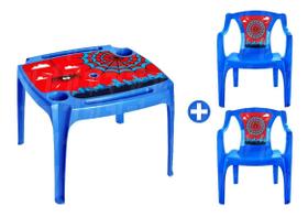 Kit 1 Mesinha e 2 Cadeiras Infantil Plástica Menino Homem Aranha Azul