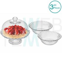 Kit 1 Mini Boleira de Vidro com Pé Pétalas de Jasmin e 2 Centros de Mesa Fruteira de Vidro Califórnia Vitazza: Suporte Para Bolo, Doce 24cm diâmetro