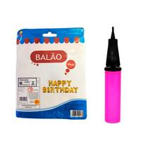 Kit 1 Mini Bomba Ar Inflar Bexiga + Balão Happy Birthday