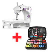 Kit 1 Mini Máquina De Costura Com Mesa E Kit De Costura Cor Branco