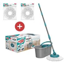 Kit 1 Mop Fit Flash Limp Esfregão Giratório MOP5010 + 2 Refil Microfibra RMOP5011